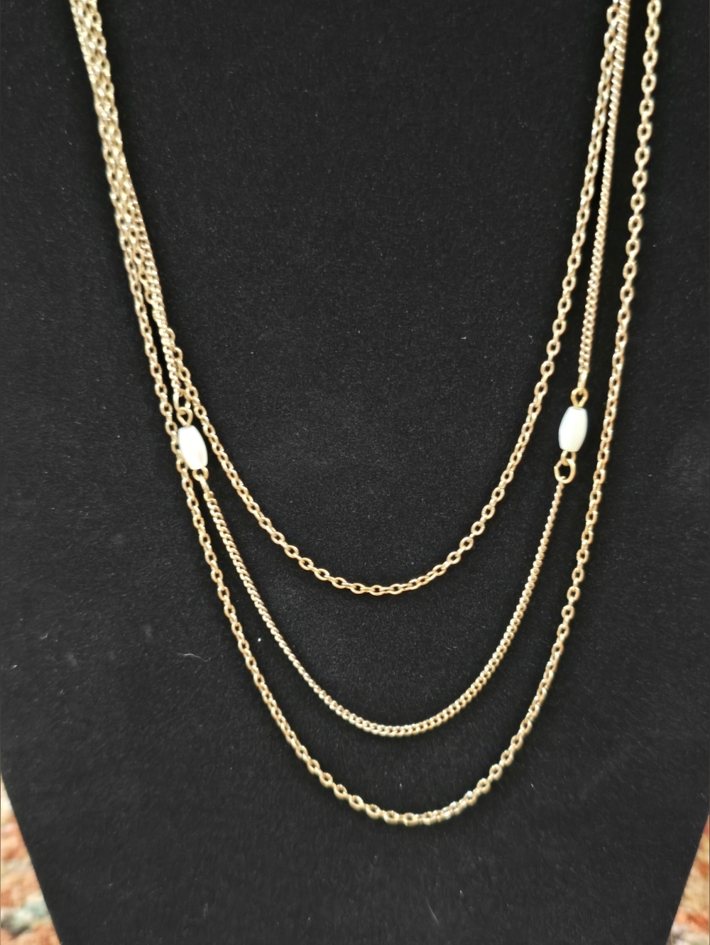 Triple -strand Gold Tone Women's Necklace with Mother Of Prlearl Accents